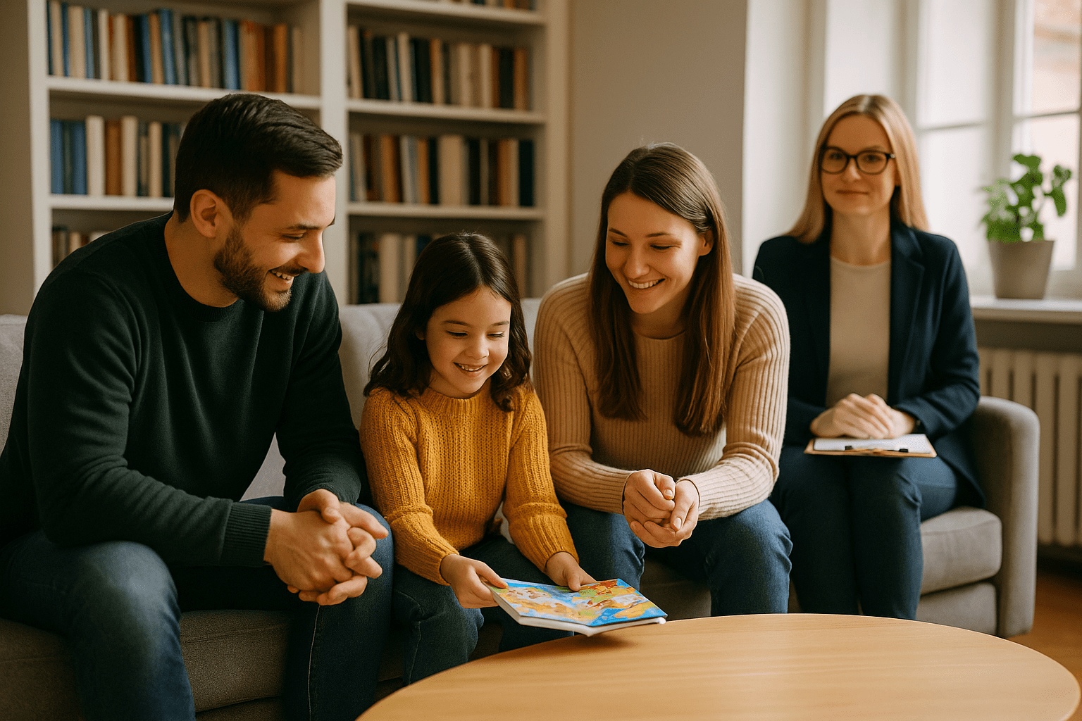 Overvåget samvær hos Mina Group i hyggelige omgivelser. Ai genereret illustration.