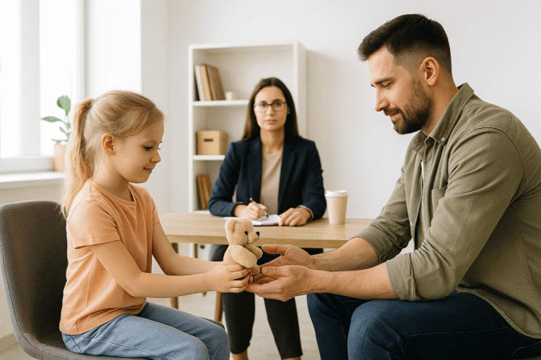 Mina Group Korsør tilbyder også muligheden for overvåget samvær. Ai genereret illustration.